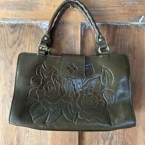 Patricia Nash Rienzo Satchel Vtg Rose Tooled Leather Soft Olive Green